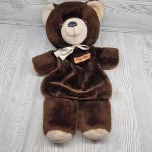 Tyco Teddy Plush Bear Stuffed Animal Back‎ Zip Pocket Toy Union Made Flat Lovey